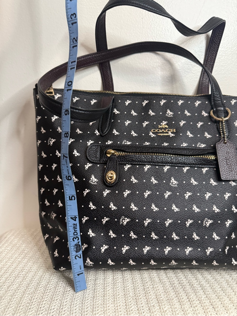 COACH Black Butterfly Print Leather Tote Bag large - Picture 5 of 13